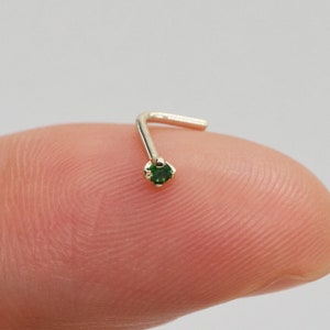 14k Solid Gold Natural Tsavorite Nose Stud Genuine Gemstone L shape Nose Piercing Gold Nose Ring Dainty Nose pin Nose Piercing Jewelry 20g