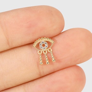 14k Solid Gold Bright Eye Dangle Stud Earring Dangle Shining Eye Helix Conch Tragus Stud Cartilage Earring Piercing Flat Push Back Earring
