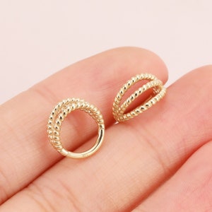 14k Solid Gold Triple Beaded Nose Septum Ring Spiral Hemp Rope Clicker Tragus Helix Cartilage Daith Conch Ring Piercing Jewelry