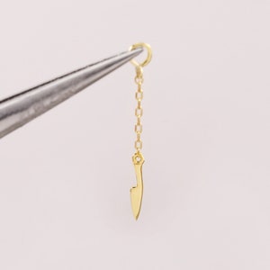 14K Solid Gold Knife Hoop Charm, Tiny Knife Cartilage Hoop Charm, Daith Helix Hoop Charm, Tragus Rook Hoop Charm Huggie Charm Necklace Charm