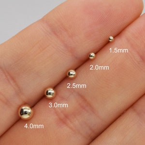 Brinco de pino de cartilagem em ouro maciço 14k, brinco de concha, pequeno, pino de cartilagem, pino de hélice, pino tragus, push in back, 20g