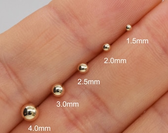 14k Solid Gold Ball Cartilage Ball Stud Earring Conch Earring Tiny Stud Earring Cartilage Stud Helix Stud Tragus Stud Push In Back 20g