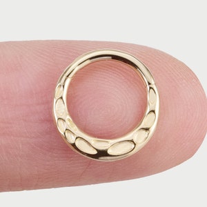 14k Solid Gold Hammered Fat Septum Ring Hinged Daith Hoop Gold Seamless Helix Earring Hoop Segment Tragus Nose Piercing Cartilage Hoop 16g