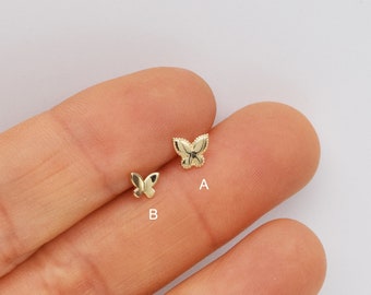 14k Solid Gold Butterfly Cartilage Stud Earrings Conch Earrings Tiny Stud Earring Butterfly Helix stud Tragus Stud Flat Back Earring 20g