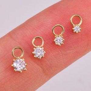14K Solid Gold Tiny Round Moissanite Hoop Charm Gold Helix Hoop Moissanite Cartilage Hoop Charm Huggie Charm Dangle Moissanite Clicker Charm