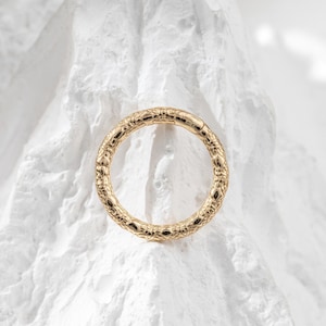 14k Solid Gold Textured Septum Ring with Delicate Pattern Daith Hoop Clicker Cartilage Hoop Ring Tragus Clicker Gold Helix Hoop 16g 8mm
