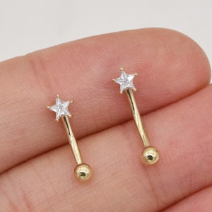 14K Solid Gold Star Rook Piercing Dainty Star Shape Stone Eyebrow Piercing Curved Barbell Ring Belly Button Ring Gold Body Jewelry 16g