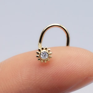14k Solid Gold Sunflower Nose Stud Nose Ring Gold Nose Pin 20g