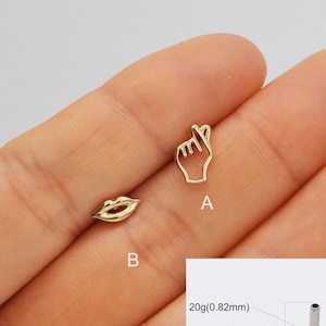 14k Solid gold Herz Hand lip Ohrstecker Knorpel Ohrstecker Ohrring Muschel Ohrstecker Helix Bolzen Tragus Bolzen einschieben in Rückseite