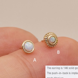 14k Solid Gold Opal Stud Earring Bezel Setting Cartilage Stud White Opal Conch Earring Helix Tragus Stud Nose Stud Labret Stud Flat Back