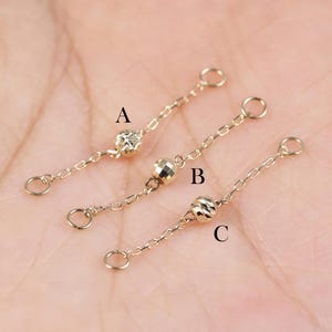 14k Solid Gold Twisted Beaded Chain Attachment Tiny Ball Cartilage Earring Connector Dangle Chain Piercing Link Jewelry For Multiple Holes