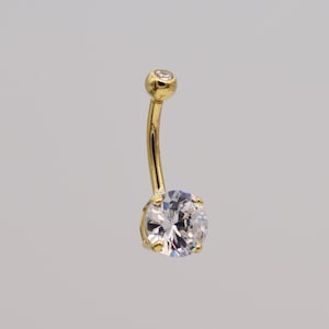 14k ソリッド ゴールド 14g へそリング へそピアス 8 mm ラウンド ストーン ねじ付きへそ へそリング バーベル ピアス ジュエリー