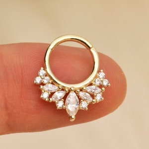 14k Solid Gold Septum Hoop Clicker Tragus helix Cartilage Daith Conch Nose Lip Nose Ring Septum Piercing Jewelry 16g
