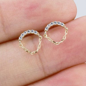 14K Solid Gold Dangle Chain Earring Hidden Helix Chain Stud Dangle Cartilage Earring Conch Stud Tragus Piercing Flat Back Earring