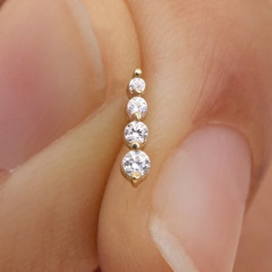 Boucles d'oreilles fines en or massif 14 carats grimpeur Tragus boucle d'oreille Helix Climber goujon pavé Cartilage conque boucle d'oreille arrière plat