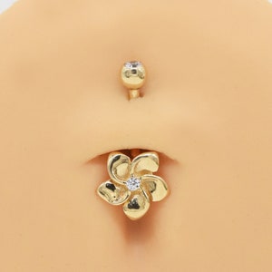 14k Solid Gold Blume Bauchnabel Ring Blume Nabel Piercing Zierlich Nabel Bauch Ring Curved Barbell Ring Sonnenblume Piercing Schmuck 14g
