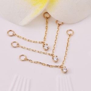 Or massif 14 carats scintillant connecteur de chaîne goutte chaîne charme minimaliste bijoux boucle d&#39;oreille accessoires chaîne hélice pour Huggie Hoop et clou