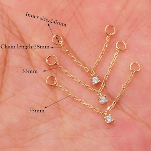 14k Solid Gold Sparkling Dangle Chain Connector Drop Chain Charm Minimalist Jewelry Earring Accessories Helix Chain For Huggie Hoop And Stud
