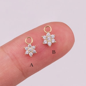 14K Solid Gold Tiny Flower Hoop Earring Charm Flower  Cartilage Charm Huggies Charm Daith Helix Tragus Conch Hoop Charm Gold Flower Pendant