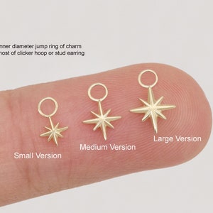 14K Solid Gold Charm Earring 8 Point Star Charm Cartilage Hoop Charm Daith Helix Hoop Charm Tragus Rook Hoop Charm Dangle Belly Ring Charm
