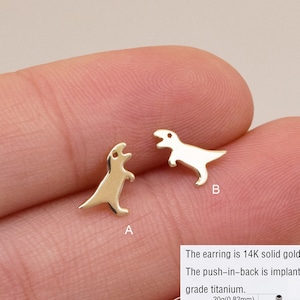 14k Solid Gold T-Rex Dinosaur Earring Tyrannosaurus Cartilage Stud Cute Dino Stud Tiny Conch Earring Helix Stud Nose Stud Flat back earring