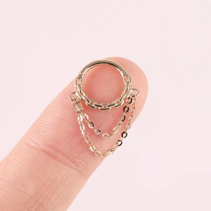 14k Solid Gold Double Chain Cartilage Earring Dangle Chain Helix Conch Tragus Earring Nose Lip Nose Ring Septum Piercing Cable Chain Earring