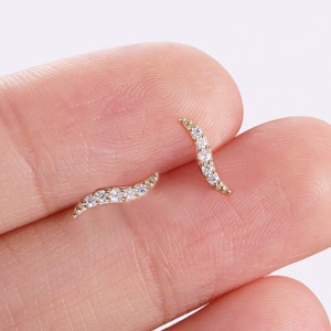 14k Solid Gold Curved Wave Bar Stud Earring Gold Cartilage Earring Ear Climbers Helix Stud Tragus Piercing Conch Earring Flat Back Earring