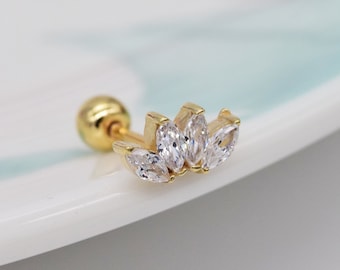 14k Solid Gold Crown Helix Earring Cartilage Stud Daith Stud Conch Earring Lobe Stud Earring Piercing Jewelry 22g 6mm post Gift for Mom