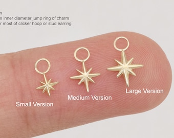 14K Solid Yellow Gold Charm,8 Point Star Charm,Cartilage Hoop Charm,Daith Helix Hoop Charm ,Tragus Rook Hoop Charm ,Dangle Belly Ring Charm