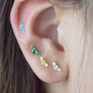 14k Solid Gold Multi-Color Stein Kletterer Bolzen Ohrring Zierliche Topas Tragus Crawler Bolzen Muschel Diamant Knorpel Helix Bolzen einschieben in Zurück