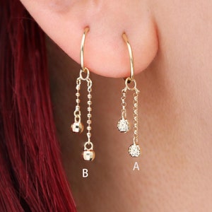 14k Solid Gold Dangle Ball Chain Charm Drop Diamond Cut Ball Rook Hoop Charm Ball Chain Piercing Helix Hoop Chain Charm Gold Handmade Charm