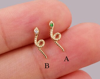 Pendiente de cartílago con forma de serpiente en oro macizo de 14 quilates, pendiente de serpiente para hélice, pendiente de serpiente para trago, pendiente de caracola, pendiente de serpiente con forma de torre, pendiente de espalda plana de 20 g