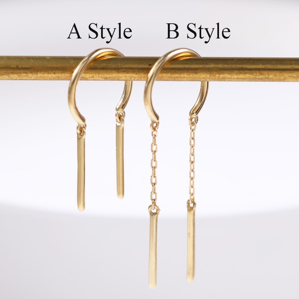 14k Solid Gold Dangle Chain Threader Chime Earring: Earwire Thread Dancing Threader