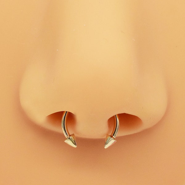 14k Solid Gold Horseshoe Nose Ring Spike End Circular Barbell Ring Tragus Ring Cartilage Ring Body Jewelry Piercing Jewelry Gift for Mom