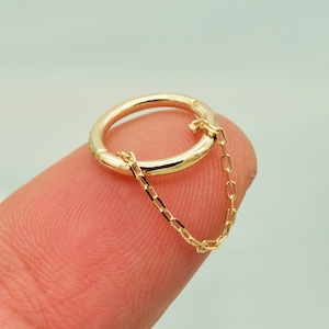 14k Solid Gold Single Chain Septum Hoop Ring Chain Nose Ring Daith Hoop Earring Tragus Helix Clikcer Cartilage Conch Chain Hoop Ring 16g 8mm