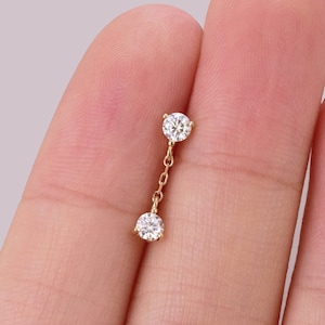 14k Solid Gold Moissanite Knorpelohrring Tropfen baumeln Bolzen baumeln Tragus Ohrring Helix Bolzen Conch Ohrring Flachrück Ohrring 20g