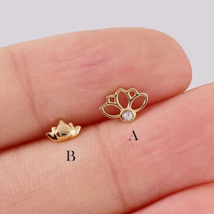 14k Solid Gold Lotus Flower Cartilage Earring Floral Helix Stud Conch Trgaus Piercing Threadless Push In Labret Stud Flat Back Earring