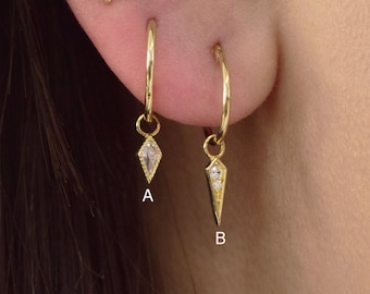 14K Solid Gold Dangle Rhombus Cartilage Hoop Charm Bezel Huggie Charm Daith Helix Hoop Charm Tragus Rook Hoop Charm Spike Belly Ring Charm