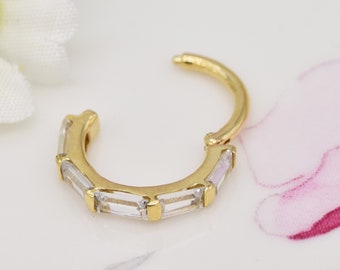14k Solid Gold Rechthoek Stenen Septum Ring Tragus Helix Kraakbeen Daith Conch Ring 16g 8mm Piercing Sieraden