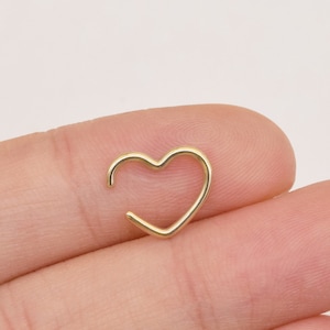 Orecchino a polsino in oro massiccio 14k a forma di cuore, senza piercing, pieghevole, con chiusura a polsino per cartilagine, piccolo daith a cerchio, a conchiglia, 16 g, regalo per la mamma