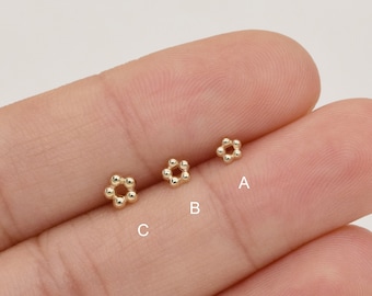 14k Solid gold Tiny Five Dot Cartilage stud Five beads Conch Cartilage Helix Tragus stud Lip stud Minimalist stud push in back 20g