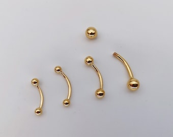 14k Solid Gold Belly Button Ring Rook Piercing Eyebrow Piercing Navel Ring Round Shape Two Balls Threaded Curved Barbell Piercing
