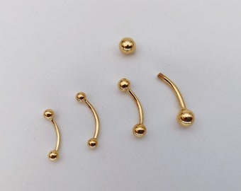 14k Solid Gold Belly Button Ring Rook Piercing Eyebrow Piercing Navel Ring Round Shape Two Balls Threaded Curved Barbell Piercing