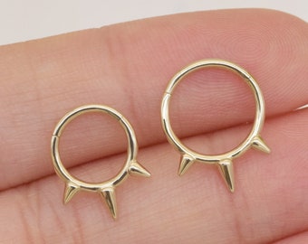14k Solid Gold Spiked Hinged Septum Ring Nose Ring Daith Hoop Helix Cartilage Clicker Ring Conch Earring Piercing Jewelry 16g Gift For Her