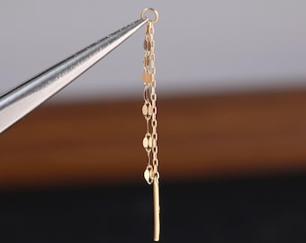 14K Solid Gold Dangle Double Chain Clicker Charm, Long Chain Charm Attachment, Drop Bar Piercing