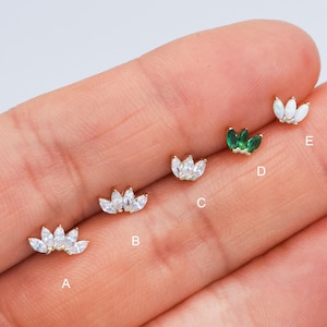 14k Solid Gold Lotus Cartilage Earring Crown Conch Earring Floral Helix Stud Tragus Stud Lotus Flower Piercing Jewelry Flat Back Earring