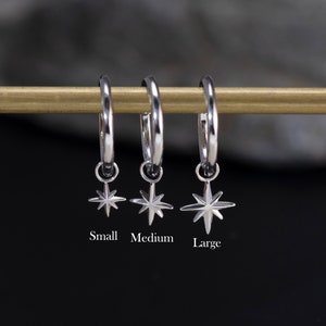 14K Solid White Yellow Gold Charm,8 Point Star Charm, White Gold Cartilage Hoop Charm, White Gold  Helix Hoop Charm, Tragus Rook Hoop Charm