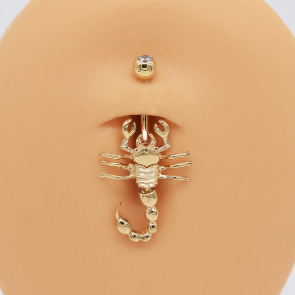 14k Solid Gold Skorpion Bauchnabel Ring Nabel Piercing Runde Steine Fädeln Nabel Ring Barbell Belly Schmuck