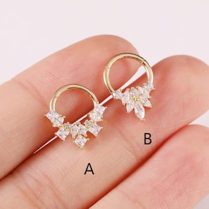 Anillo de oro macizo de 14 k con segmento con bisagras de corte princesa, aro de tabique con cierre de clic, pendiente de hélice, aro de caracol Daith, anillo de nariz de 16 g, joyería para perforación de nariz