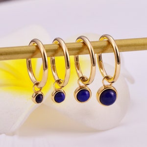 14K Solid Gold baumeln Lapislazuli Charme Knorpel Hoop Charme Lapis Lazuli Turm Helix Hoop Charme Lapis Lazuli Bauch Ring Charme Ohrring